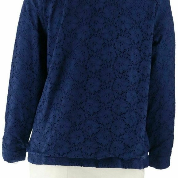 NWT DENIM & CO NAVY LACE ZIP FRONT JACKET SMALL - Picture 4 of 9
